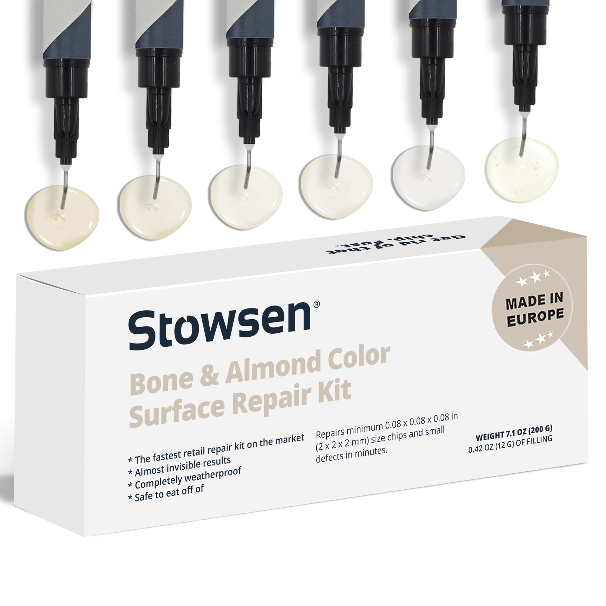 Bone & Almond Color Surface Repair Kit - Fix Chips & Defects in Minutes | Repair Tiles Bathroom Fixtures and Countertops with Ease | for Porcelain Ceramic Fiberglass Corian and Enameled Surfaces