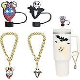 4 pcs Halloween Cute Silicone Straw Topper 10mm for Stanley Cups,Halloween Charms Chain for Stanley Tumbler with Handle,Stanley Cup Accessories (ghost)