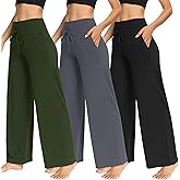 TNNZEET 3 Pack Women's Wide Leg Pants with Pockets - Casual Loose Yoga Trouser Pants Sweatpants Palazzo Lounge Pajama Pants