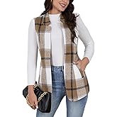 IDEALSANXUN Wool Vest for Women 2025 Fall Winter Sleeveless Blazer Jackets Plaid Cardigan Outwear Tweed Vest, Khaki, M