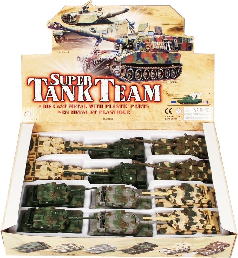 Super Tank Team Diecast Car Package - Box of 12 assorted 6.5 Inch Scale Diecast Model Cars