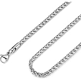 HZMAN 3.0 mm Stainless Steel Wheat Silver Chain Necklaces for Men & Women 16" -36"