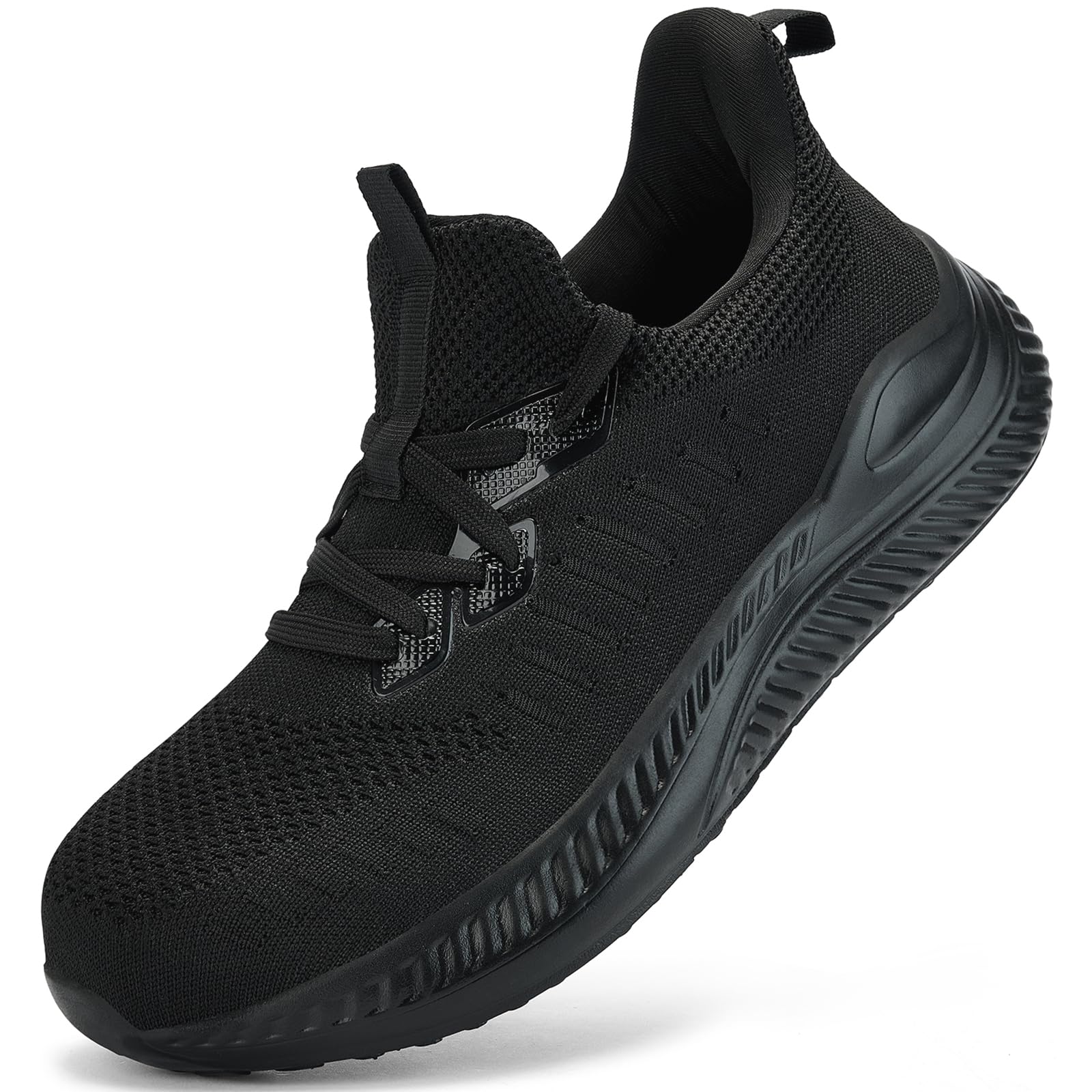 Photo 1 of BACSAC Steel Toe Shoes for Men Slip On Work Sneakers Lightweight Comfort Cushioning Walking Tennis Safety Shoes Puncture Proof(All Black,9.5US)