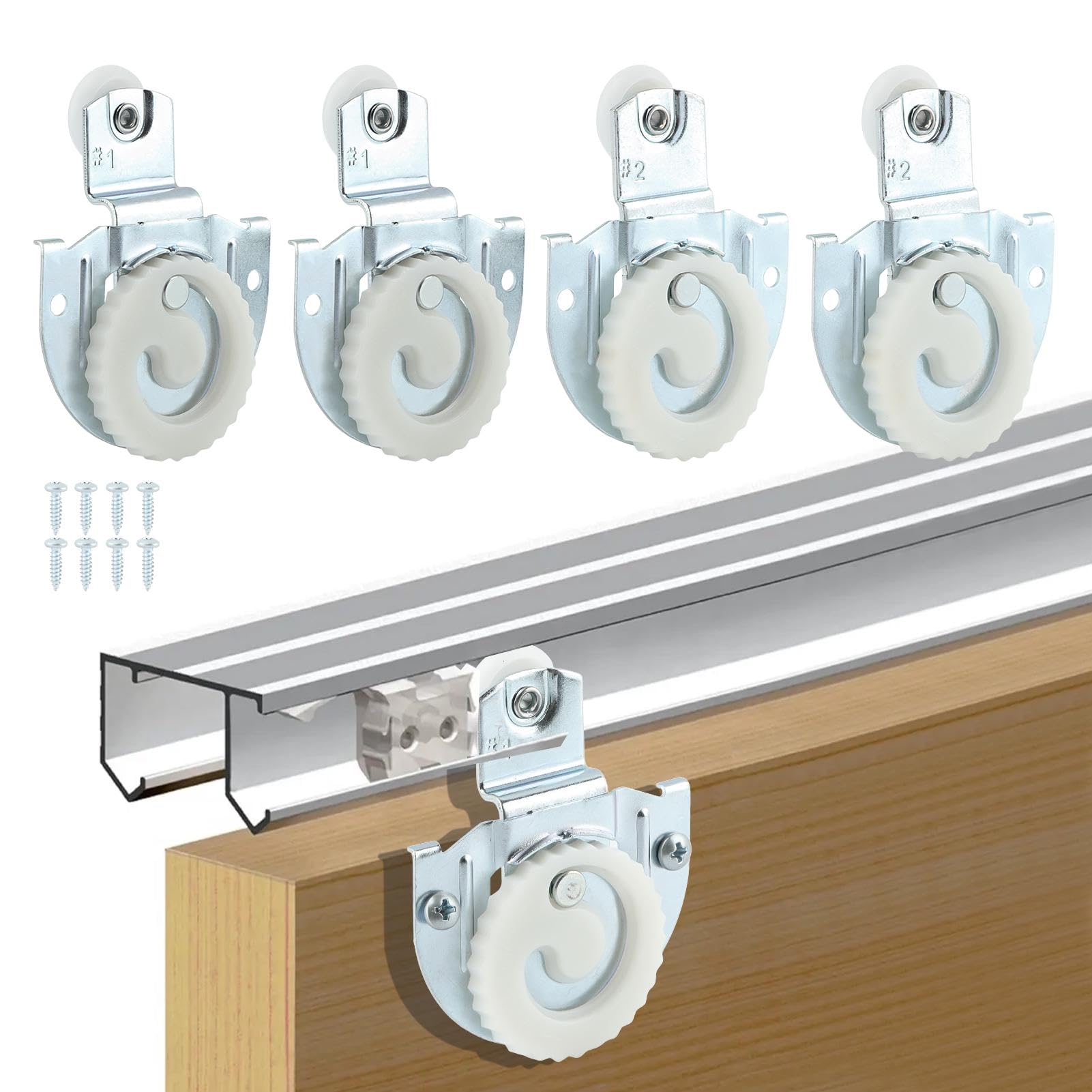 Photo 1 of CALIDAKA 4PCS Sliding Wardrobe Door Hardware Roller Kit,Sliding Closet Door Roller,Adjustable Door Hooks with 8 Screws to Allow Wardrobe Cabinet to Slide Smoothly and Quietly