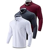 3 Pack: Dry Fit Long Sleeve Polo Shirts for Men, Athletic Collared Golf T-Shirts Performance Tops