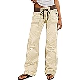 Flamingals Straight Leg Pants for Women Drawstring Waist Mid Rise Casual Solid Seam Detail Pants
