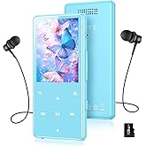 AGPTEK 128GB MP3 Player with Bluetooth 5.4, M6 2.4 inch Music Player with One-Click Recording, Built in Speaker and FM Radio, Touch Buttons(Blue)
