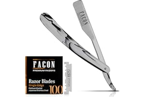 FACON Facón Straight Razors for Men - Professional Barber Straight Edge Razor Kit with 100 Blades, Classic Stainless Steel Barbero Shaver for a Smooth & Precise Shave, Premium Barber Razor for Men's Shaving