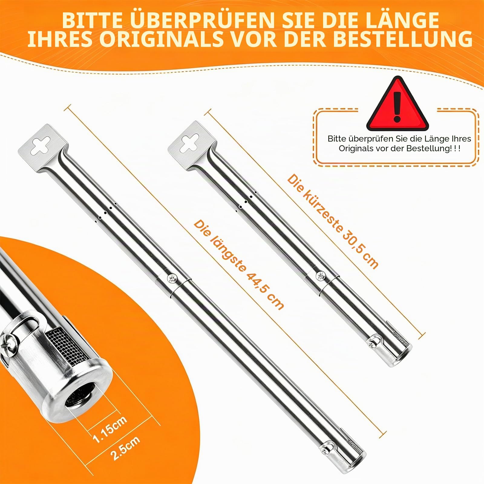 GFTIME 31cm bis 45cm Universal Gasgrill Brenner Ersatzteile für Landmann Triton, Enders Monroe, Tepro, Taino, Barbecook, Proficook, Campingaz, Outback,Verstellbarer Edelstahl Brenner Zubehör, 3 Stück 2