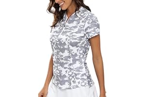 MoFiz Women 1/4 Zip Golf Polo Shirt Short Sleeve Sport Tennis T-Shirt Lightweight Running Top