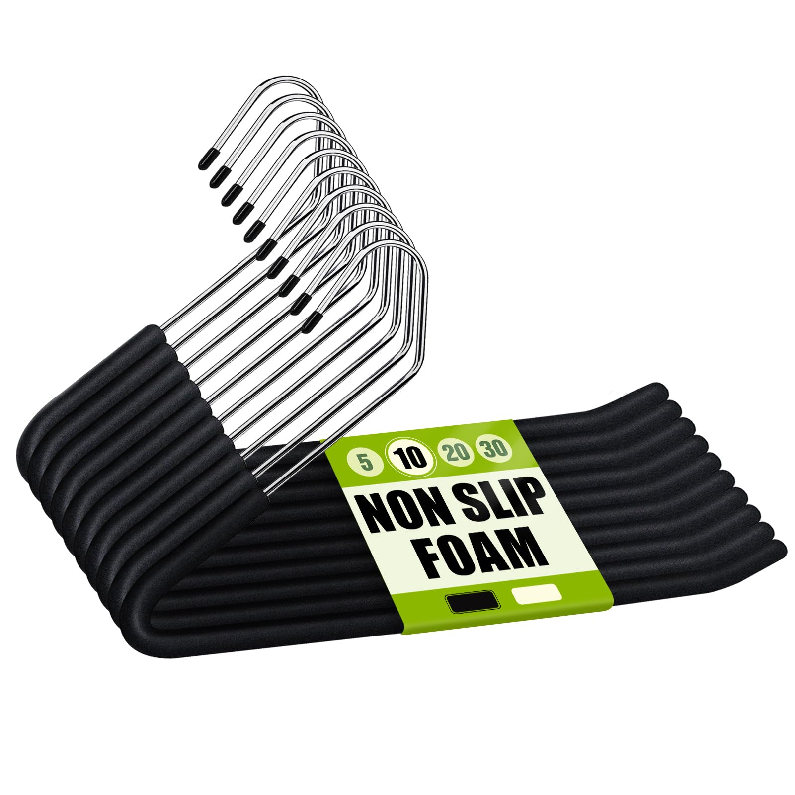 Photo 1 of ****** ONLY 8 ***** Spring Fever Open Ended Non Slip Sponge Padded Pants Hangers - Chrome Plating Foam Heavy Duty Space Saving Black 10