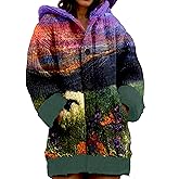 Women's Colorful Graphic 3D Print Chunky Cable Knit Hooded Cardigan Fall Winter Warm Button Down Coat with Pockets
