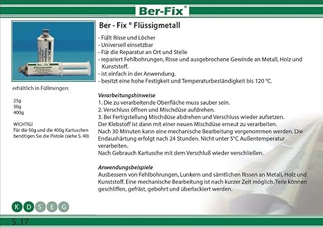 Ber-Fix Flüssigmetall flex 25 ml 5 min Topfzeit 1:1 Doppelkartusche Pistole n...