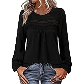 BETTE BOUTIK Womens Boho Fall Long Sleeve Shirts Crewneck Dressy Casual Blouses Trendy Flowy Tops