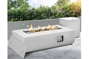 NICESOUL 42'' Outdoor Rectangle Fire Pit Table, Modern Low Profile Patio Firepits with Tank Table, 50,000 BTU Firepit Table for Outside, Exterior, Porch, Backyard or Garden, No Assembly, Grayish white
