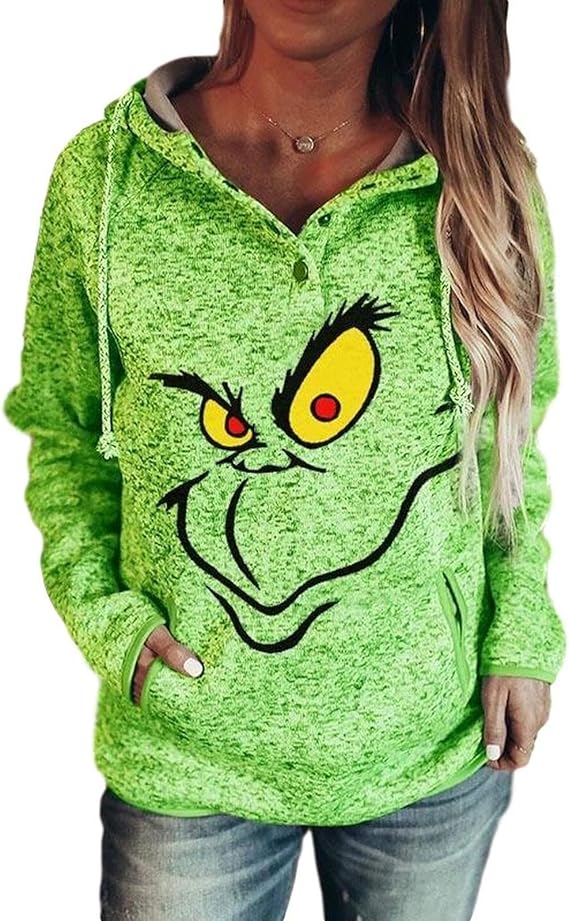 CHAOTING Women's Grinch Stole Christmas Grinch Face Green Raglan