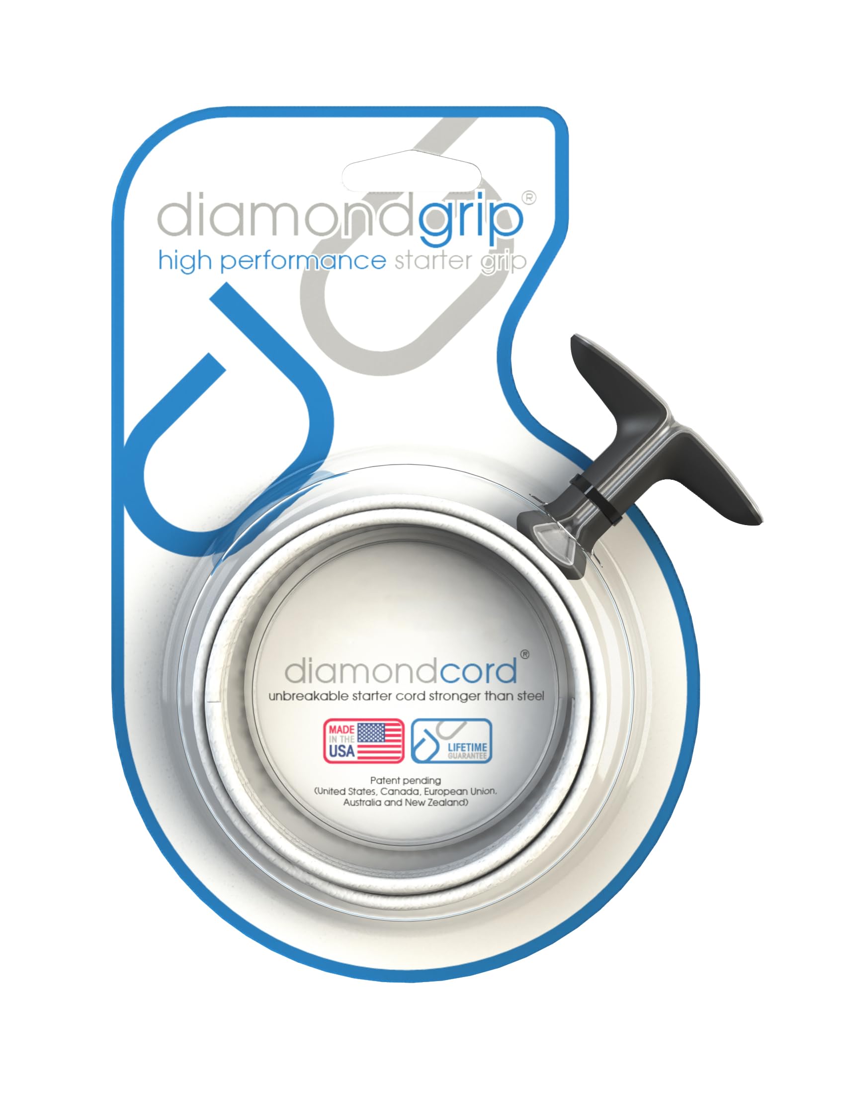 Diamondgrip Unbreakable, Small with 2.8mm x 1m cord - Petrol Engine Pull Starter Cord, Recoil Starter Replacement Cord Kit with Silver and Black starter handle