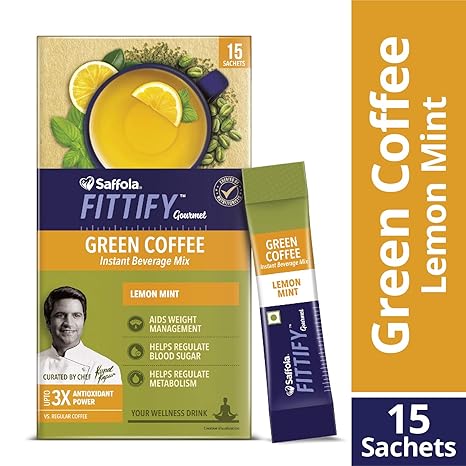 Saffola FITTIFY Gourmet Green Coffee Instant Beverage Mix - 30 g (Lemon Mint, 15 Sachets)