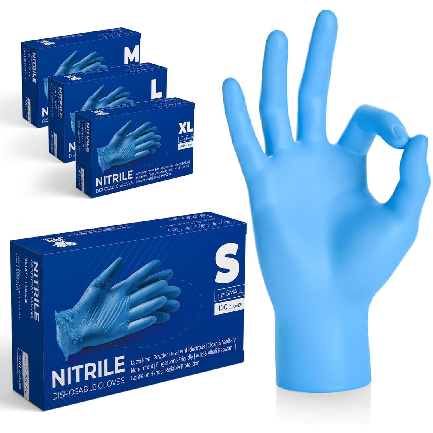 The Real Touch Blue Professional Nitrile Powder Free Multi-Purpose Gloves, Disposable, Extra Strong - Box of 100 (Blue, Small)