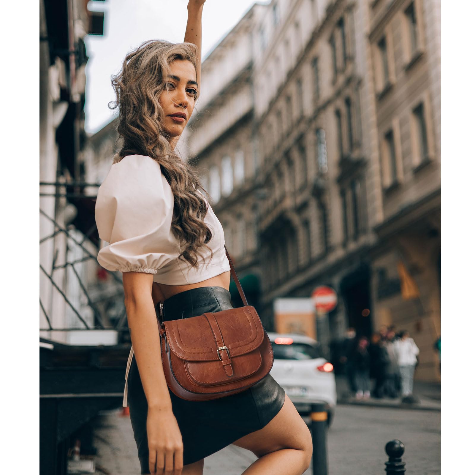 AFKOMST Crossbody Bags for Women,Small Saddle Purse and Boho Cross Body Handbags,Vegan Leather