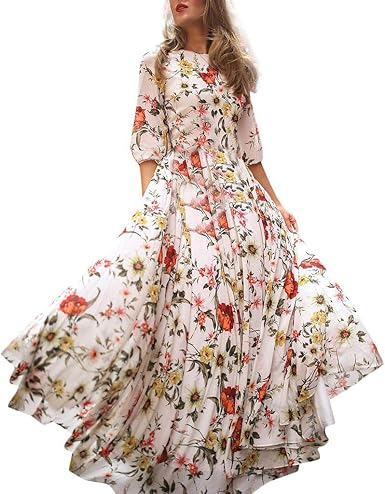 round neck floral printed maxi dress