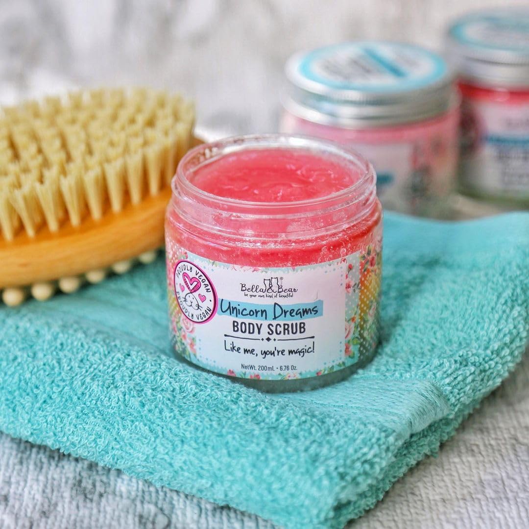Bella & Bear Unicorn Dream Body Scrub - Vegan, Cruelty-Free, Paraben-Free Exfoliating Sugar Scrub for Smooth Skin - Mango, Pineapple & Vanilla