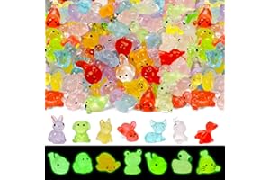 TOUCH TOP 120 Pcs Mini Resin Animals Glow in The Dark, Small Resin Animals Variety Pack Luminous Miniature Farm Ocean Figures Tiny Plastic Duck to Hide Garden Aquarium Dollhouse Office Home Decor