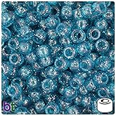 BeadTin Teal Sparkle 9mm Barrel Pony Beads (500pcs)