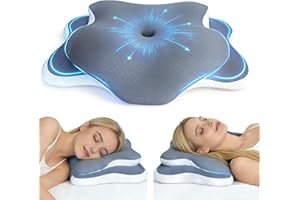 Memory Foam Pillow Cervical Neck Pillow for Pain Relief, Ergonomic Pillow for Side Back Stomach Sleepers with Adjustable Heig