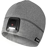 Taximi Led Beanie with Light, USB Rechargeable Headlamp Beanie, Fleece Flashlight Hat for Running, Gift for Men Dad Husband
