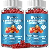 Riyuetian Organic Ashwagandha Gummies - with Turmeric Extract, L-Theanine & Vitamin B12 - Ashwagandha Ksm 66 for Immune Support & Increased Energy - Non GMO, Vegan - 120 Count