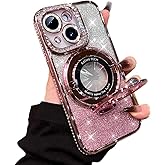 AuroiCCY for iPhone 15 Plus Case, Compatible with Magsafe Shockproof Bling Diamonds Kickstand Ring Holder Camera Lens Protector Girls Woman Glitter Cute Phone Cover for iPhone 15 Plus (Pink)