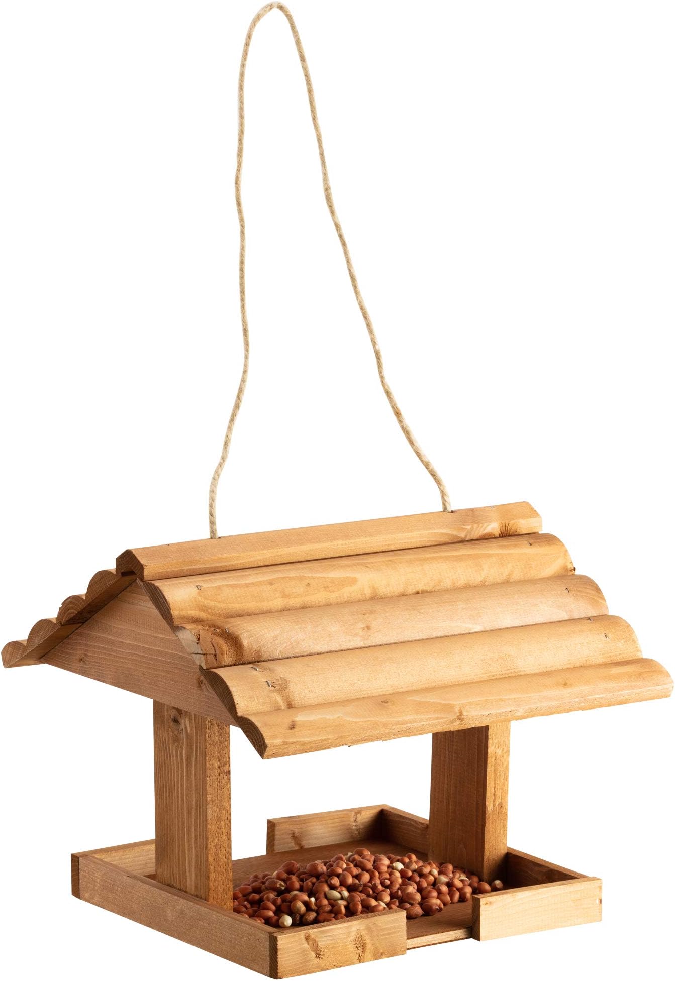 Happy Beaks Hanging Wooden Wild Bird Table Feeder for Garden, Large Feeding Tray for Seed Mixes
