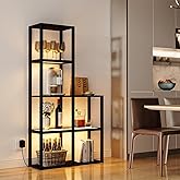 VILICK Display Shelf with LED Light Standing Floor Lamp with Glass Storage Shelves for Collectibles, 5 Tier Tall Corner Shelf