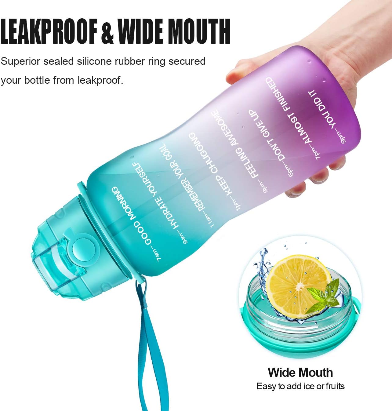 Giotto Half Gallon Motivational Water Bottle with Time Marker & Straw, Leakproof Tritan BPA Free Water Jug, Ensure You Drink Enough Water Daily for Fitness, Gym and Outdoor-Green/Purple Gradient : Sports & Outdoors