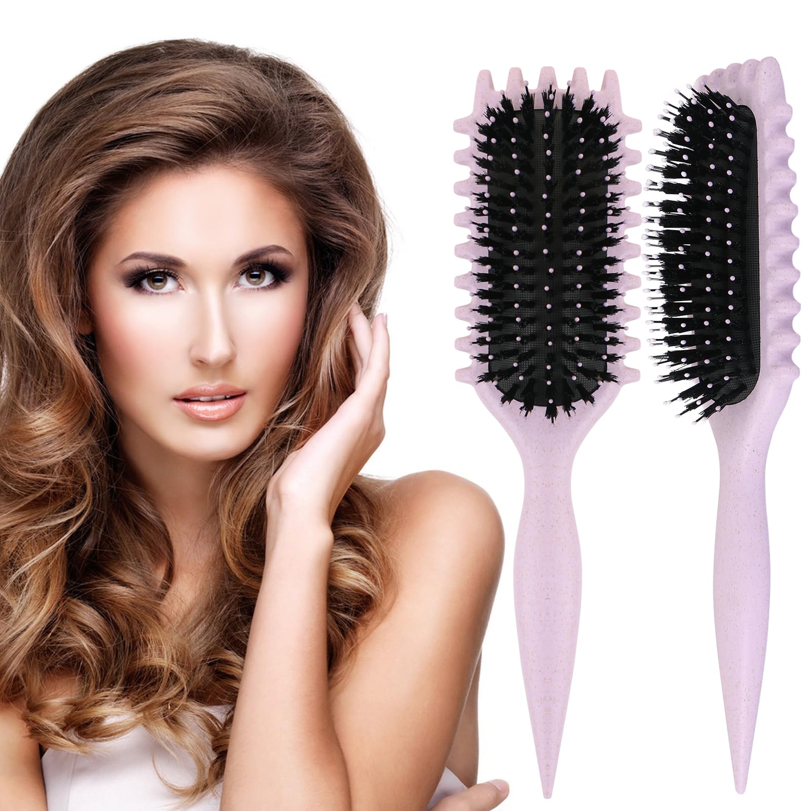LALASTYLE Curl Defining Brush for Curly Hair, Boar Bristle Detangling and Shaping Comb for Women and Girls (Purple)