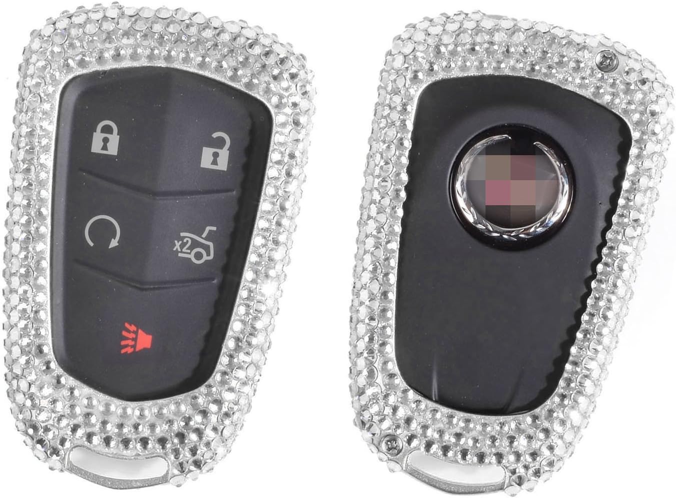 MissBlue Handmade Crystal Key Fob Case For Cadillac Remote Key, Aluminum Protector Cover For Cadillac ATS ATS-L ATS-V CT6 CTS CTS-V Escalade SRX XT4 XT5 XTS Diamond Keychain - Silver