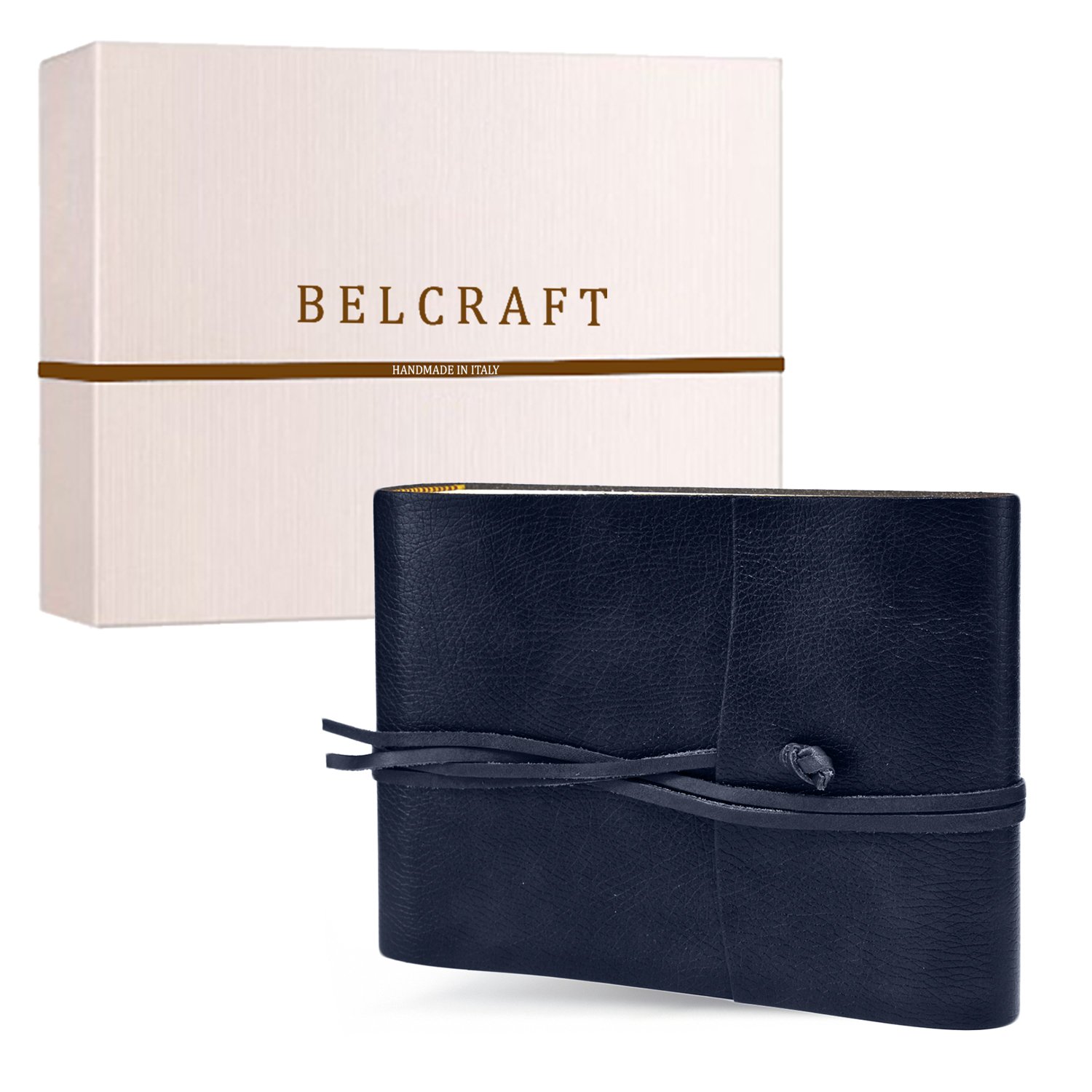 Tivoli Medium Recycled Leather Bound Photo Album, MADE IN ITALY, Memory Photo Album, Scrapbook, Picture Album 6x4, Gift Idea & Gift for Family, A5 (16x21 cm) Navy