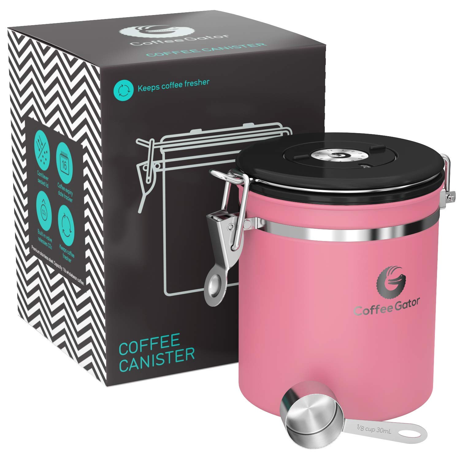 Coffee Gator Coffee Canister Airtight 1300 mL, Stainless Steel Kitchen Food Storage Container with Date Tracker, CO2 Valve, Scoop for Grounds Coffee, Beans,Tea, Sugar, Flour, Snacks โ image 1