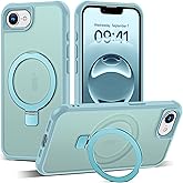 SKYLMW Compatible with iPhone 16E Case with Invisible Magnetic O-Ring Stand Military-Grade Translucent Case for iPhone 16E 6.1" 2025 [Compatible with Mag-Safe][Great Grip Feeling], Blue