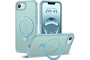 SKYLMW Compatible with iPhone 16E Case with Invisible Magnetic O-Ring Stand Military-Grade Translucent Case for iPhone 16E 6.1" 2025 [Compatible with Mag-Safe][Great Grip Feeling], Blue