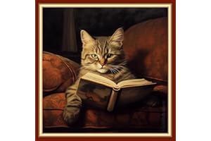 Joyhoor Cross Stitch Kits for Beginners Stamped Cross-Stitch Supplies Needlework preprint Embroidery Kits for Adults DIY Needlepoint Kits Embroidery Patterns 11CT-Cat Reading 18.x18 inch