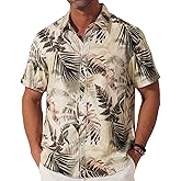 Men Hawaiian Shirt Floral Print Casual Short Sleeve Button Down Shirt Tropical Vacation Beach Tops