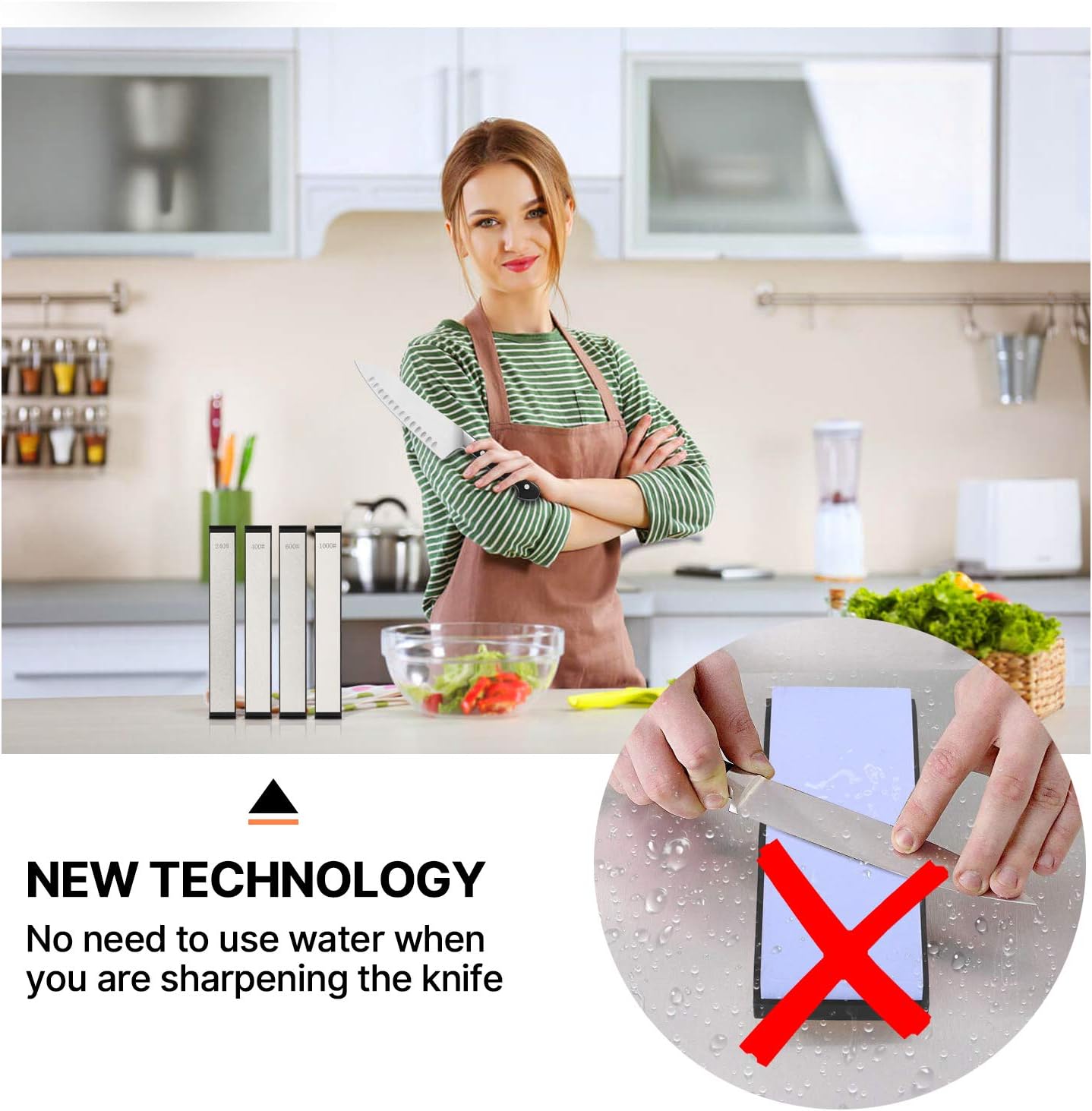 Knife Sharpener Stone Set 4 PCS Grit 240/400/600/1000 Diamond Sharpening Plate, Knife Sharpening Stone for Kitchen Knife Sharpener Professional Sharpening System-stone - - 