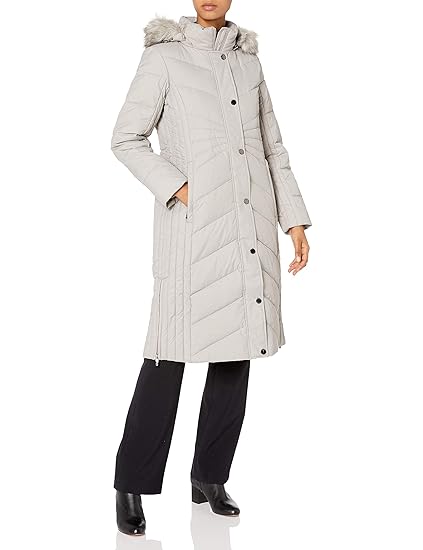 anne klein down coat with faux fur