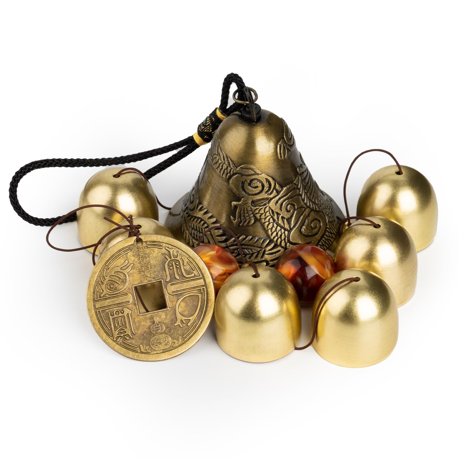 MYHOGOOD Lucky Wind Chimes, Feng Shui Hanging Wind Chimes for Garden, Good Luck Chinese Wind Bells with Coin, Dragon Bells for Home Garden Window Decoration Gift