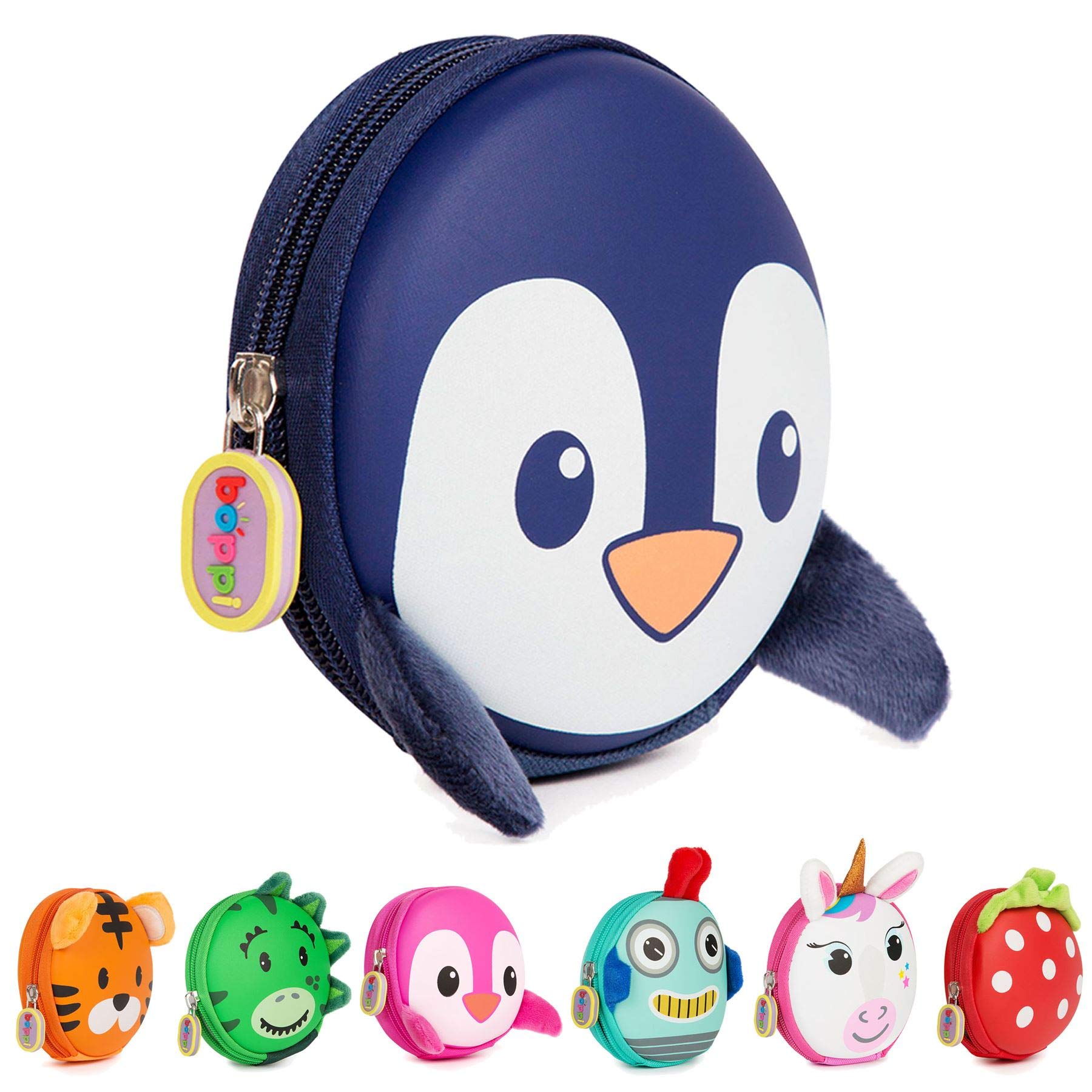 boppi Kids Keyring Pouch Coin Purse Mini Travel Wallet Keychain Holder Zipper Clutch Bag - Blue Penguin
