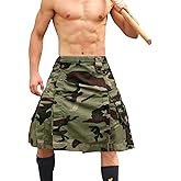 GSGGIG Men's Camo Scottish Outdoor Utility Kilt - 23" Length Pleated Tactical Irish Hybrid Kilt With Pockets