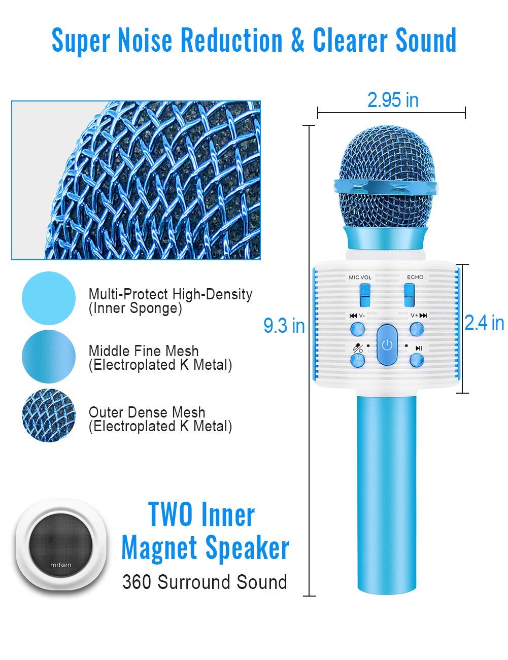 Wireless Bluetooth Microfono Karaoke con Altoparlante Pro per Adulti e Bambini Portatile KTV Karaoke Player Compatibile con Android/PC/Smartphone Regali di compleanno di Mic Home Party