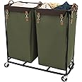 StorageWorks 390L Extra Large Lanudry Hamper with Wheels, Laundry Basket with Wheels 2 Sections, Clothes Sorter Cart with Divider for Hotel, Home, Green, 1-Pack